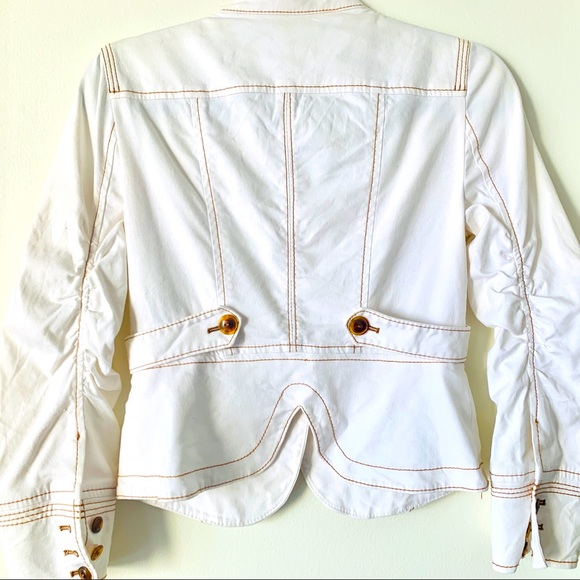 BEBE Cream w Brown Stitching Jacket/Shirt So Cute - Picture 3 of 5